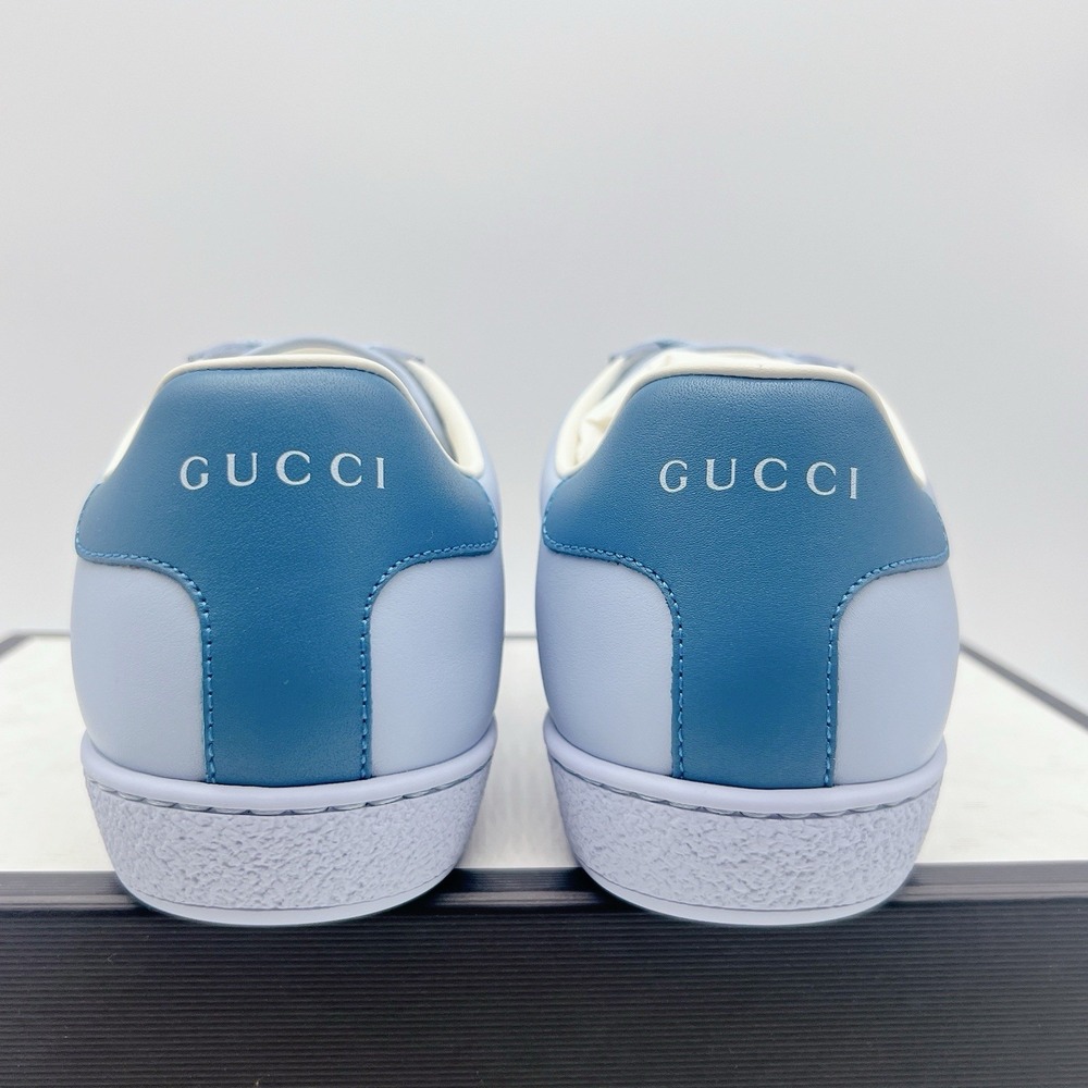 GUCCI Ace Interlocking GG Logo Low Top Sneaker Baby Blue Leather EU 38.5 US 8.5 - Picture 9 of 15